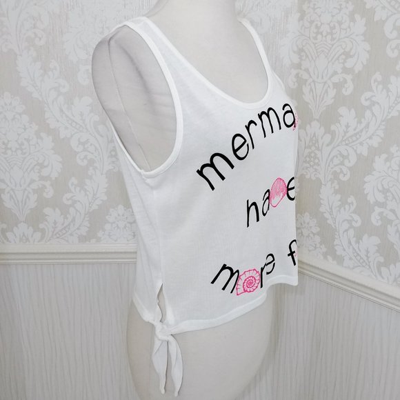 NWOT Mermaids Have More Fun Graphic Cropped Tank Top Side Ties Beachy Vacation - Picture 3 of 5